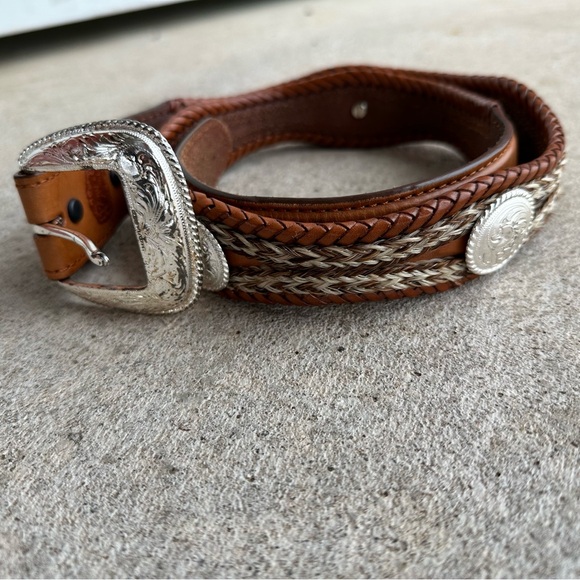 Men’s Authentic Tony Lama Vintage Brown Braided Western Leather Concho Belt 36 - Picture 3 of 16
